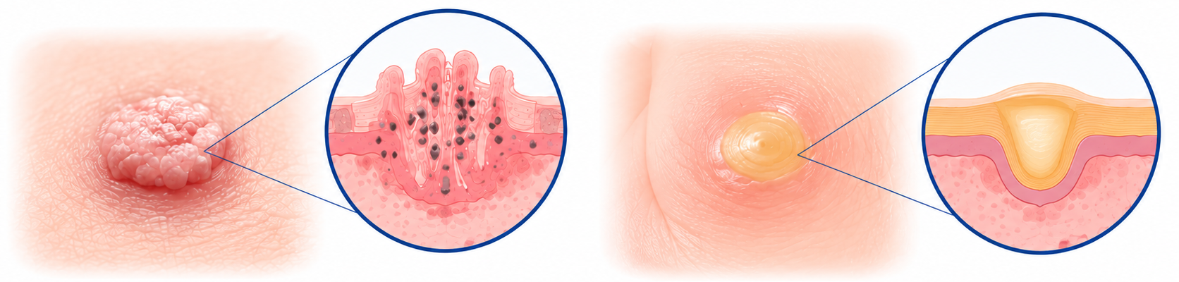 Songdo Human Dermatology_wart and corn cross-section comparison